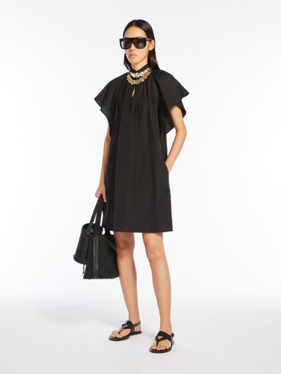 Shop Max Mara Poplin Mini Dress With Flounce In Black
