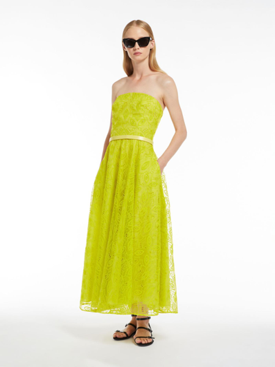 Shop Max Mara Embroidered Organza Bustier Dress In Lemon