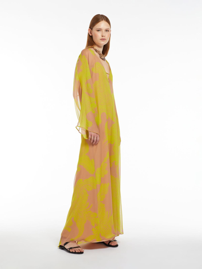 Shop Max Mara Printed Silk Kaftan Dress In Hazelnut Brown
