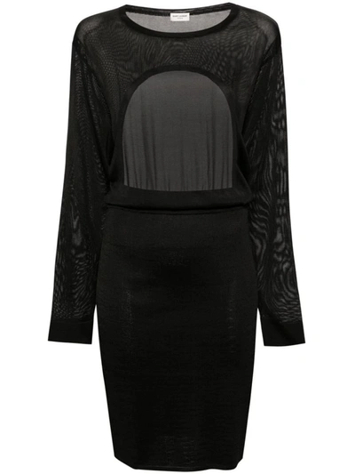 Shop Saint Laurent Open-back Knitted Dress In Black