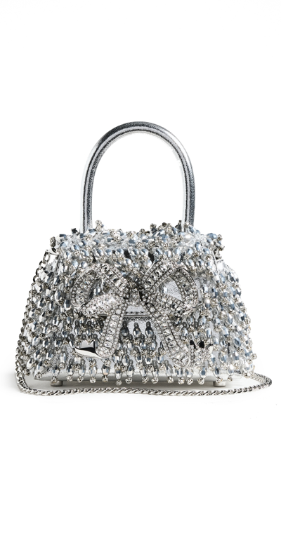 Shop Self-portrait Silver Embellished Micro Bow Bag Silver