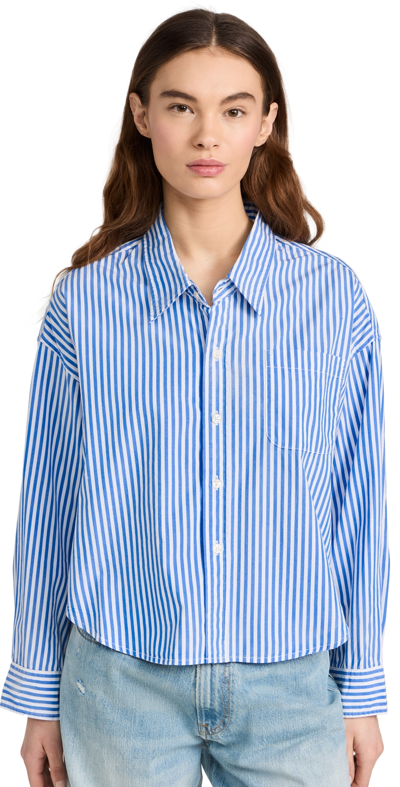 Shop Denimist Cropped Shirt Med Blue Stripe