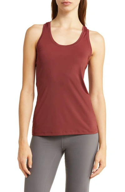 Shop Zella Racerback Performance Nylon Tank In Burgundy Port