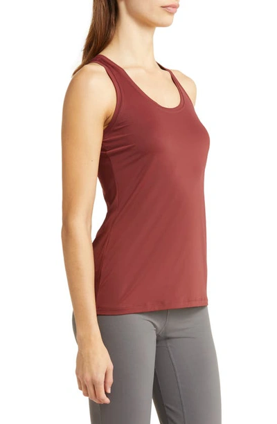 Shop Zella Racerback Performance Nylon Tank In Burgundy Port