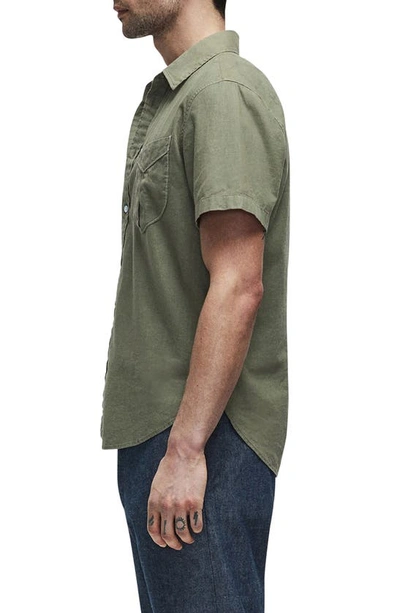 Shop Rag & Bone Arrow Short Sleeve Hemp & Cotton Button-up Shirt In Lichen