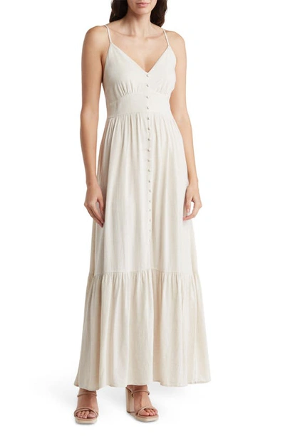 Shop August Sky Button Front Tiered Maxi Dress In Natural