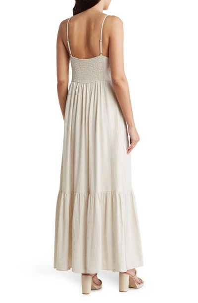 Shop August Sky Button Front Tiered Maxi Dress In Natural