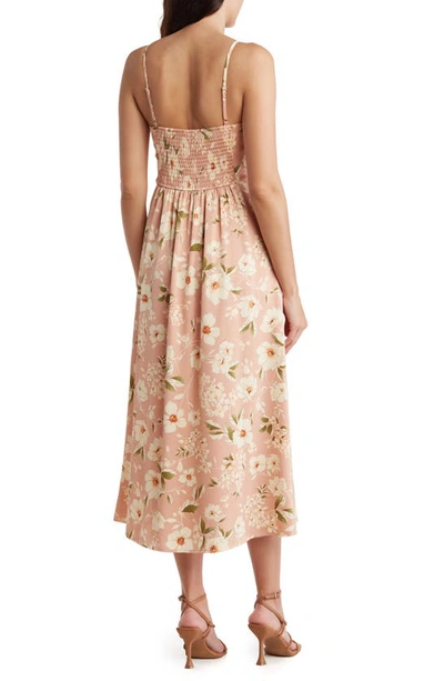 Shop August Sky Floral Sweetheart Slit Midi Dress In Dusty Rose Multi