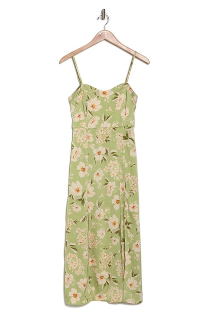 Shop August Sky Floral Sweetheart Slit Midi Dress In Light Green Multi