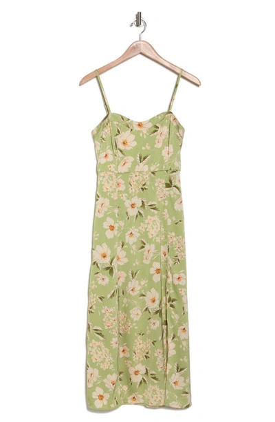 August Sky Floral Sweetheart Slit Midi Dress In Light Green Multi