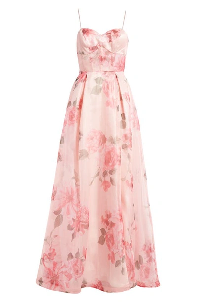 Next Up Floral Corset A-line Ballgown In Blush/ Multi