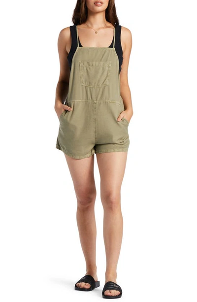 Shop Roxy Fresh Set Cotton Blend Shortalls In Deep Lichen Green