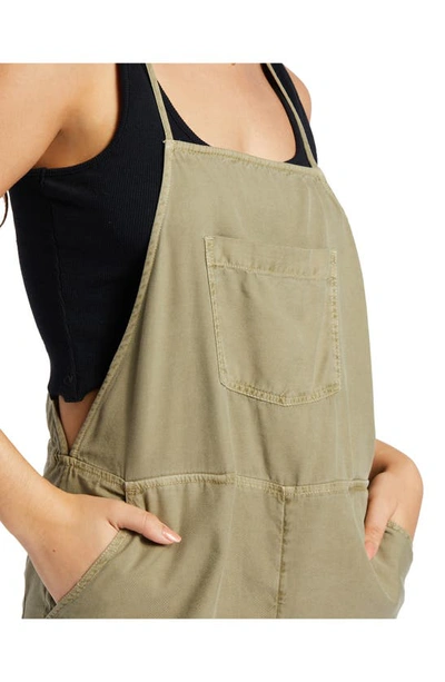 Shop Roxy Fresh Set Cotton Blend Shortalls In Deep Lichen Green