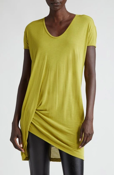 Rick Owens Hiked Asymmetric Drape Detail T-shirt In Acid