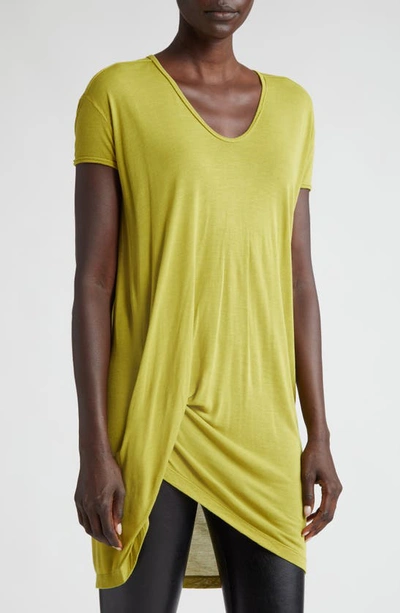 Rick Owens Hiked Asymmetric Drape Detail T-shirt In Acid