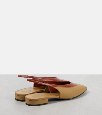 Loro Piana Rebecca Leather-trimmed Canvas Slingback Flats In Beige