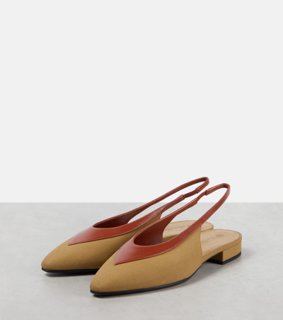 Loro Piana Rebecca Leather-trimmed Canvas Slingback Flats In Beige