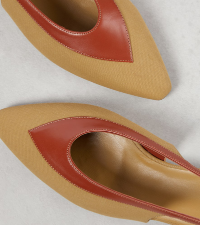 Loro Piana Rebecca Leather-trimmed Canvas Slingback Flats In Beige