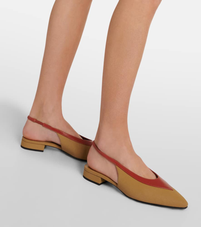 Shop Loro Piana Rebecca Leather-trimmed Slingback Flats In Beige