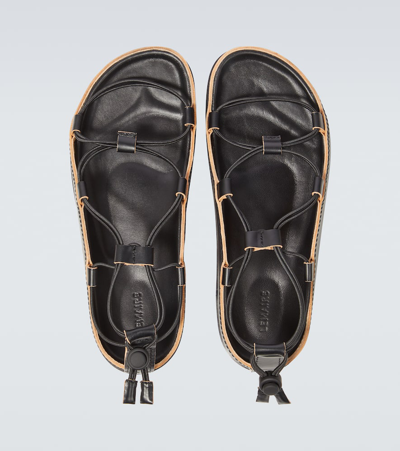 Shop Lemaire Leather Gladiator Sandals In Black