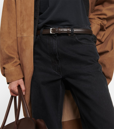 The Row Slim Leather Belt In Brown