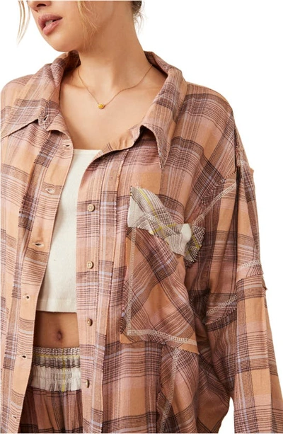 Shop Free People Fallin' For Flannel Oversize Pajama Shirt In Tan Combo