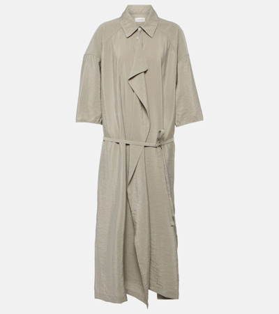 Shop Lemaire Gathered Silk-blend Shirt Dress In Grey