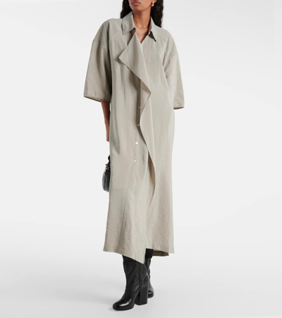 Shop Lemaire Gathered Silk-blend Shirt Dress In Grey