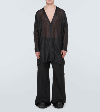 Rick Owens Man Shirt Charcoal Size 44 Cotton In Black