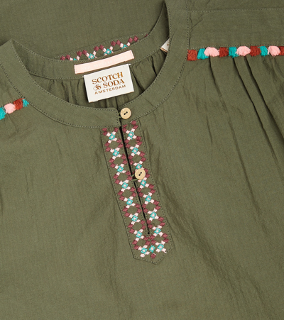 Shop Scotch & Soda Neon Pop Embroidered Cotton Dress In Green