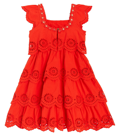 Shop Scotch & Soda Broderie Anglaise Tiered Cotton Dress In Red
