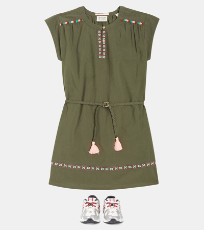 Shop Scotch & Soda Neon Pop Embroidered Cotton Dress In Green
