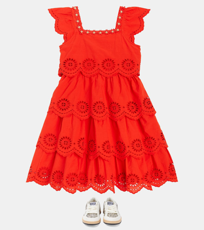 Shop Scotch & Soda Broderie Anglaise Tiered Cotton Dress In Red