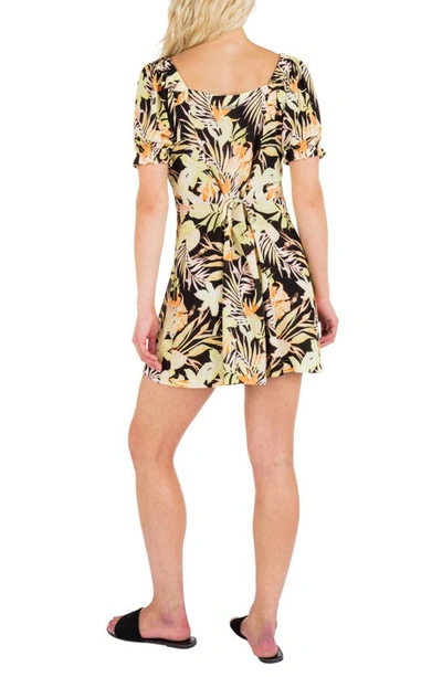 Hurley Tropical Floral Button-up Minidress In Black Multi