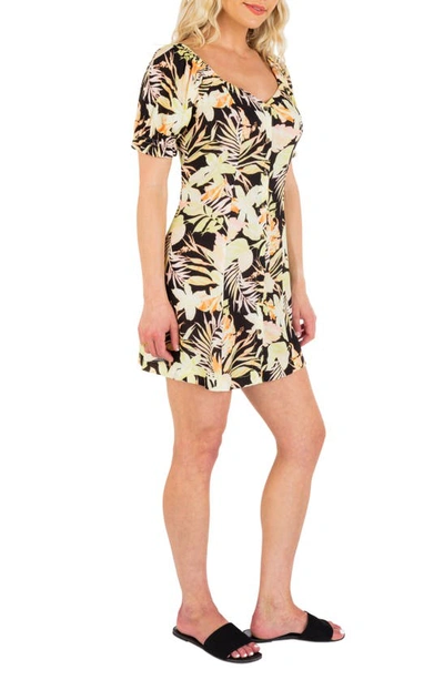 Hurley Tropical Floral Button-up Minidress In Black Multi