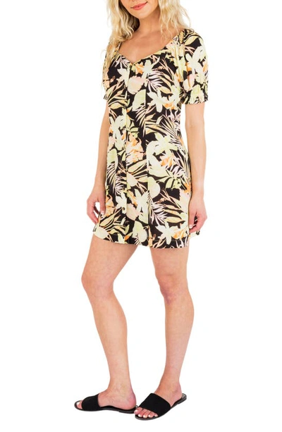 Hurley Tropical Floral Button-up Minidress In Black Multi