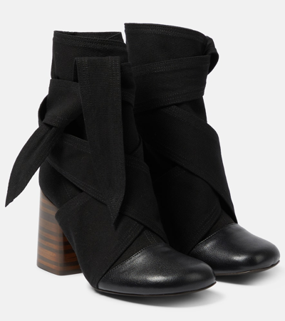 Shop Lemaire Wrapped 90 Canvas And Leather Ankle Boots In Black