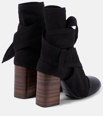 Shop Lemaire Wrapped 90 Canvas And Leather Ankle Boots In Black