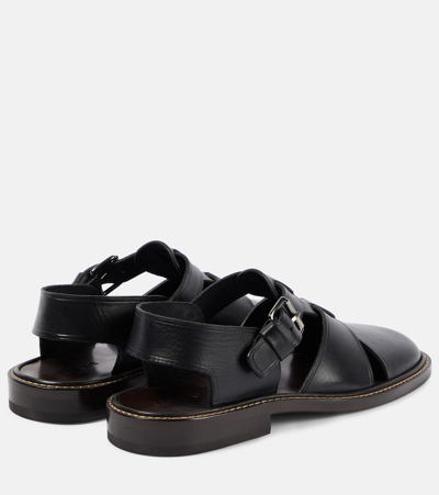 Shop Lemaire Fisherman Leather Sandals In Black