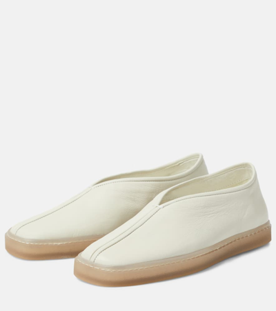 Shop Lemaire Piped Leather Loafers In White