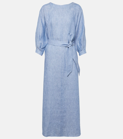 Shop Loro Piana Mina Linen Midi Dress In Blue