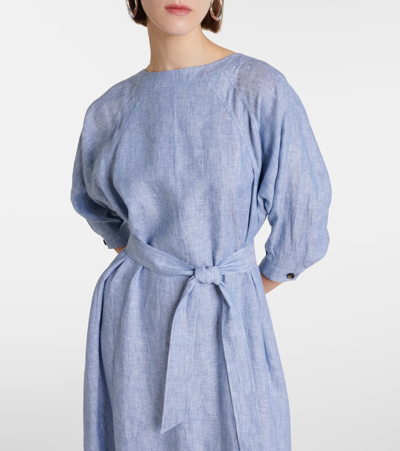 Shop Loro Piana Mina Linen Midi Dress In Blue