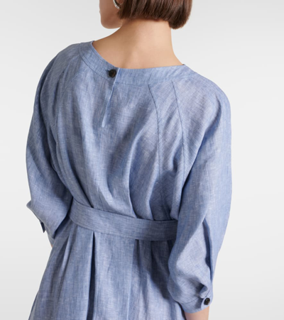 Shop Loro Piana Mina Linen Midi Dress In Blue