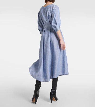 Shop Loro Piana Mina Linen Midi Dress In Blue