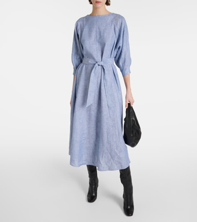 Loro Piana Linen Midi Dress In Blue