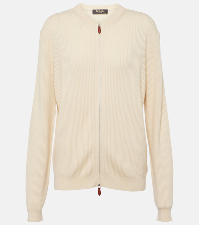 Shop Loro Piana Leather-trimmed Cashmere And Silk Cardigan In Beige