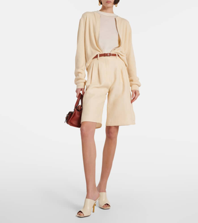 Loro Piana Leather-trimmed Cashmere And Silk Cardigan In Beige