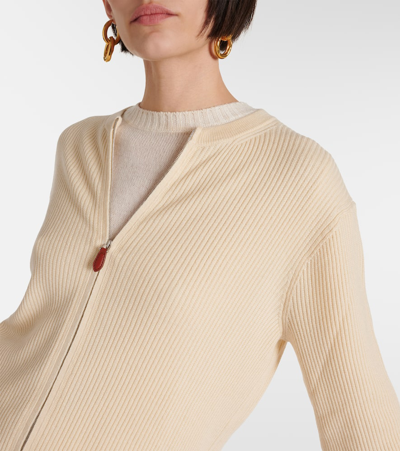 Loro Piana Leather-trimmed Cashmere And Silk Cardigan In Beige