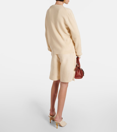 Loro Piana Leather-trimmed Cashmere And Silk Cardigan In Beige