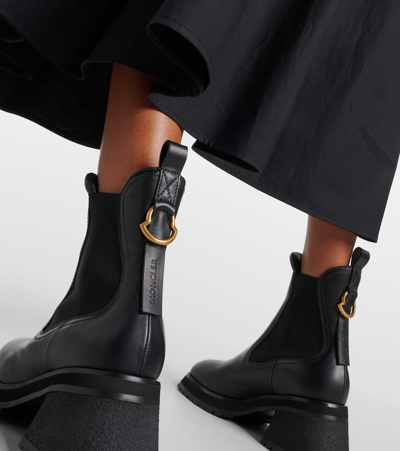 Shop Moncler Gigi Leather Chelsea Boots In Black